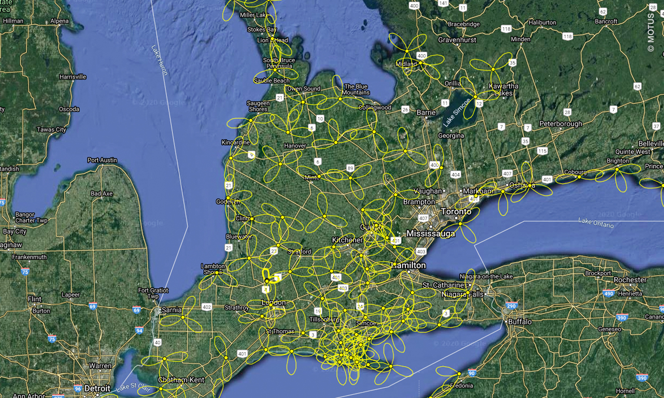 Vista aerea de tráfico de aves con Sistema Motus.