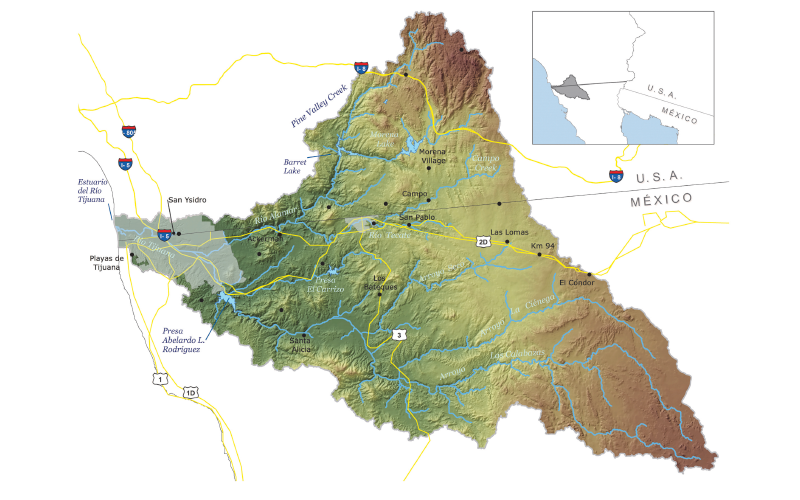 Mapa de la cuenca del Río Tijuana. 