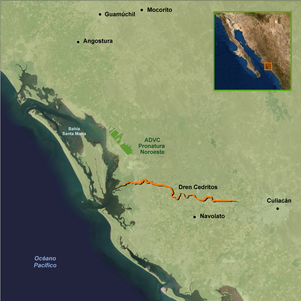 Mapa con recorrido del Dren Cedritos desde la ciudad hasta el Pacífico