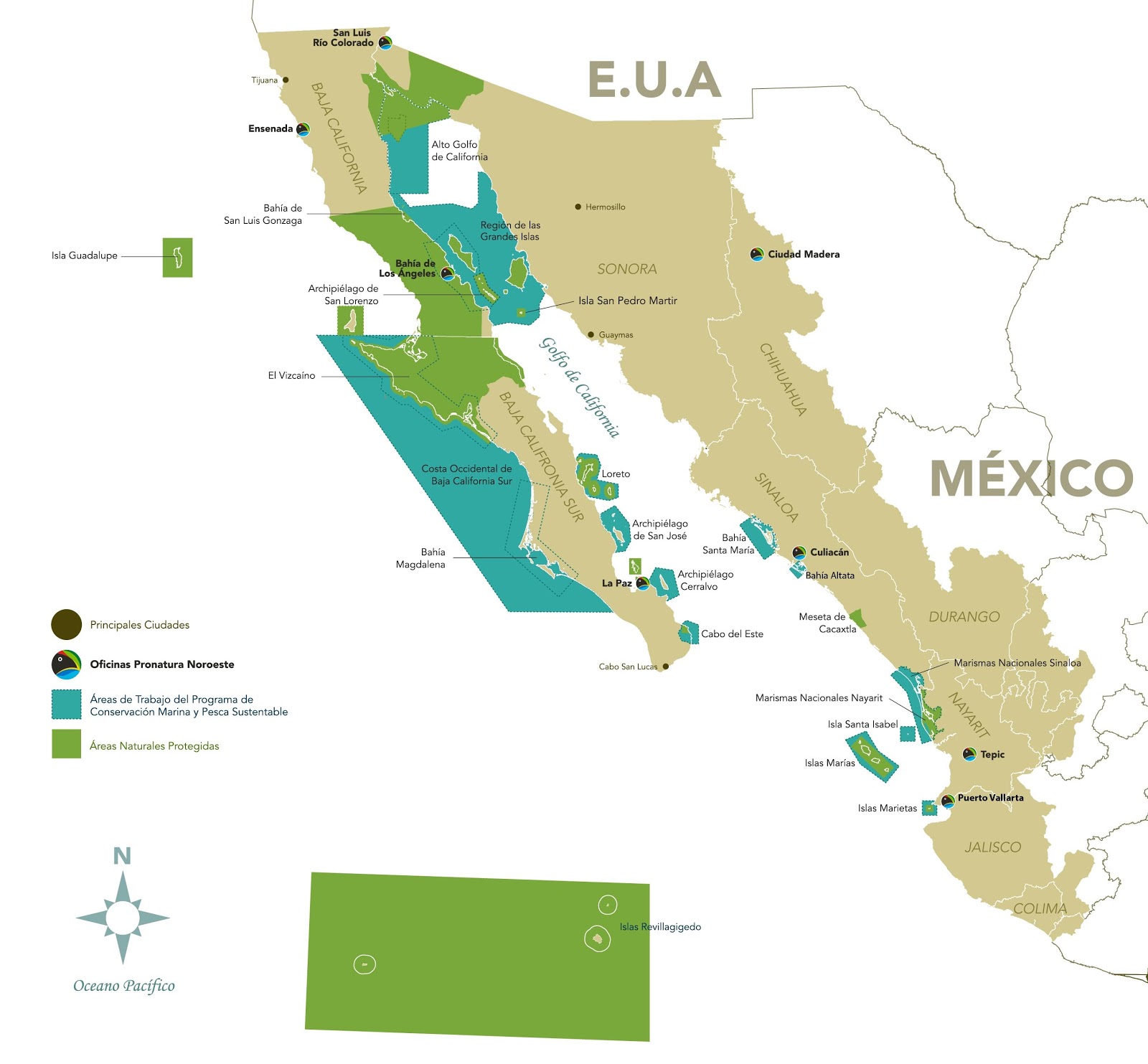 Ubicación de los sitios conservación y los proyectos regionales