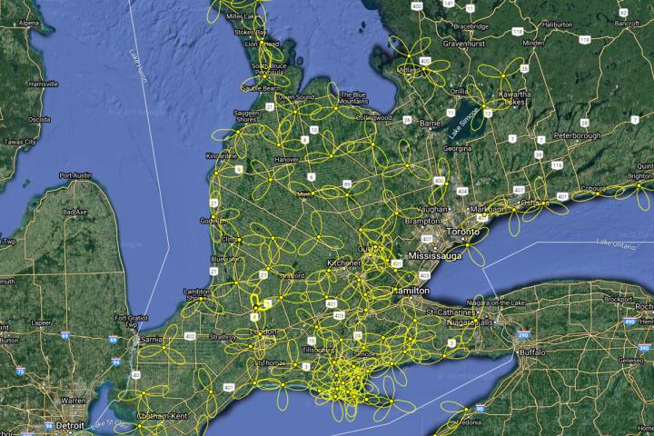 Vista aerea de tráfico de aves con Sistema Motus.