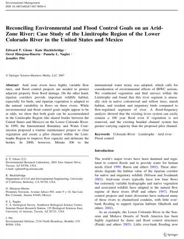 Reconciling Environmental and Flood Control Goals on an Arid- Zone River: Case Study of the Limitrophe Region of the Lower Colorado River in the United States and Mexico