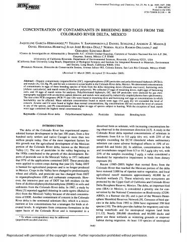 Concentration of contaminants in breeding bird eggs from de Colorado River Delta, Mexico