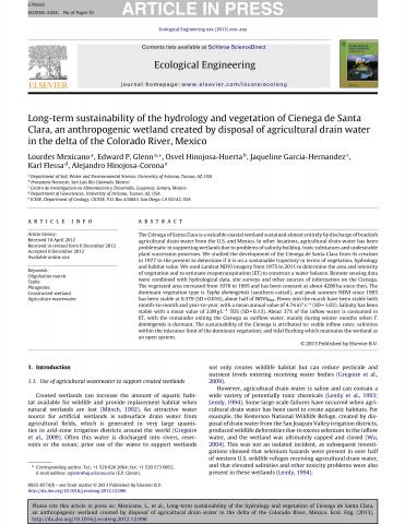 Long-term sustainability of the hydrology and vegetation of Cienega de Santa Clara, an an
