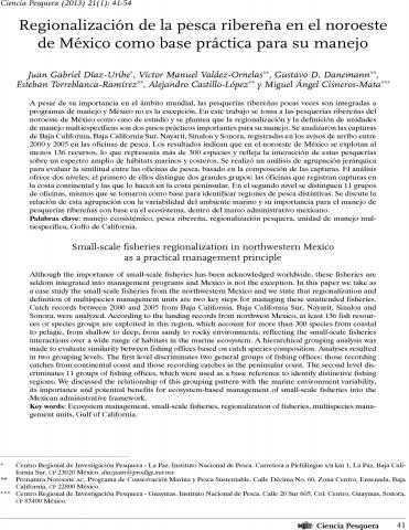 Regionalización de la pesca ribereña en el noroeste de México como base práctica para su manejo
