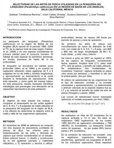 Selectividad de las artes de pesca utilizadas en la pesquería del lenguado (Paralichthys californicus) en la región de Bahía de los Ángeles, Baja California, México