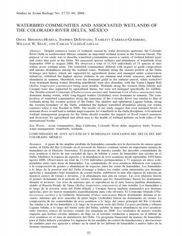 WATERBIRD COMMUNITIES AND ASSOCIATED WETLANDS OF THE COLORADO RIVER DELTA, MÉXICO