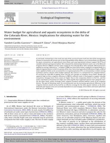 Water budget for agricultural and aquatic ecosystems in the delta of the Colorado River, Mexico: Implications for obtaining water for the environment